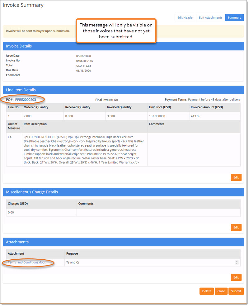 Edit - Invoice Summary