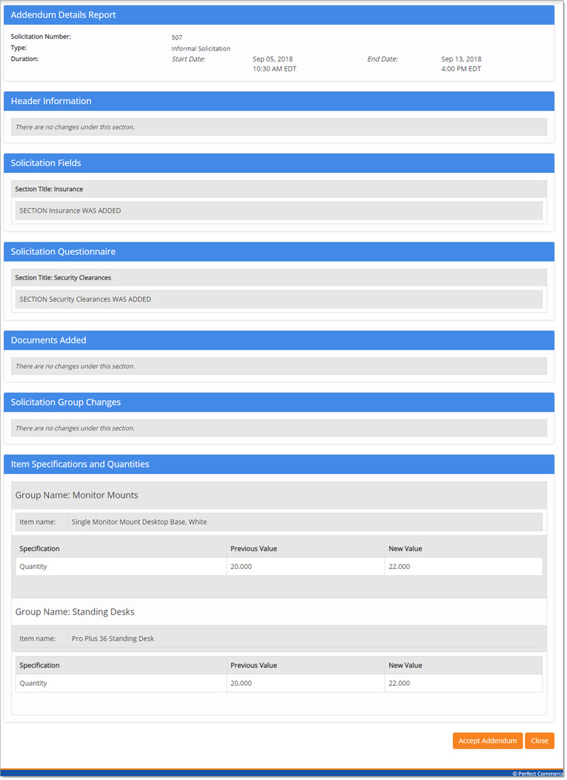 Addendum Details Report