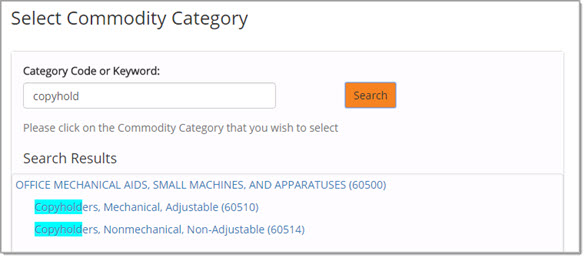 Select Commodity Category - by Keyword
