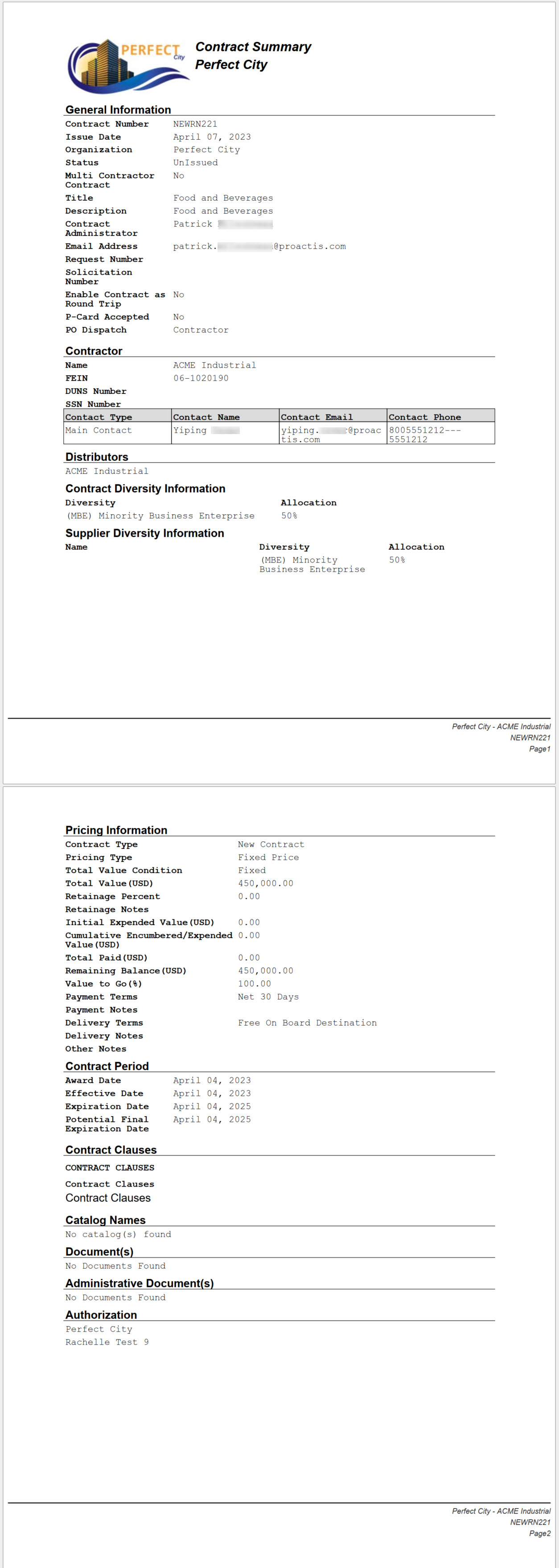 Actions - View Archived Contracts