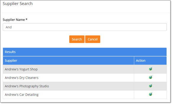 Supplier Search Results