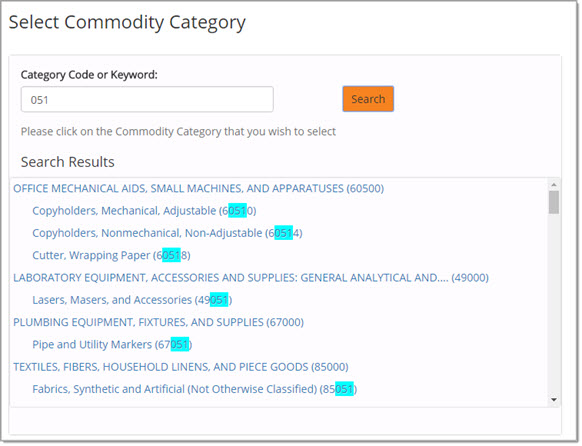 Select Commodity Category - by Code
