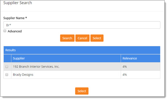 Supplier Search Advanced