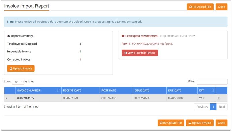 Invoice Import Report