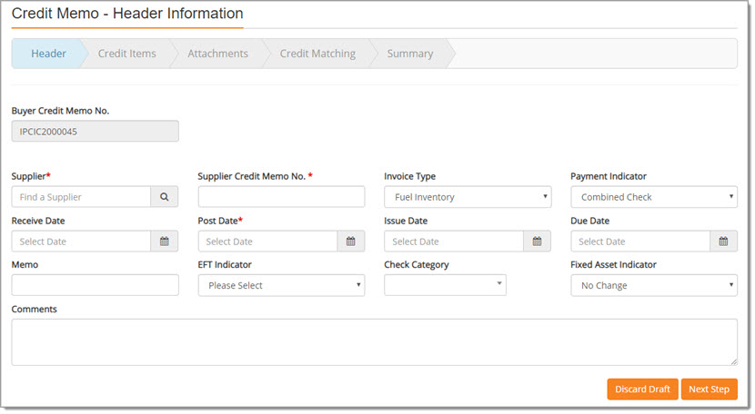 Credit Memo - Header Information