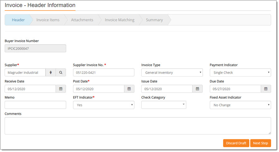 Invoice Header Information