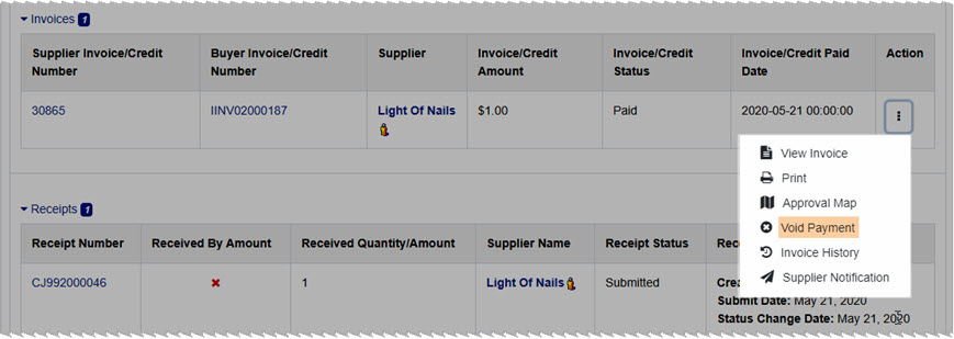 Void Payment in Doc Cross Ref View