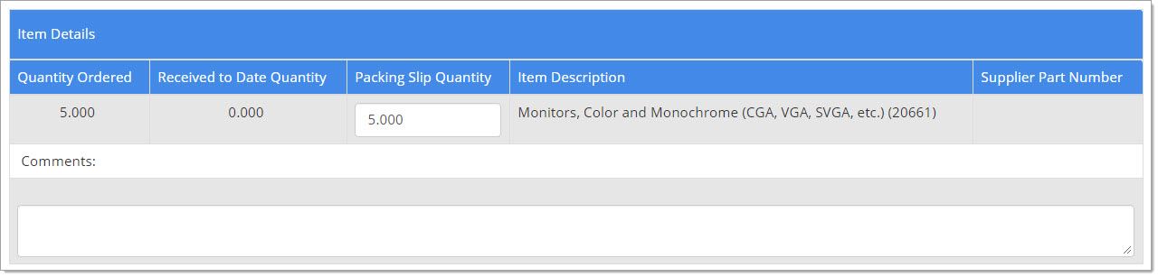 Receipt Entry - Item Details