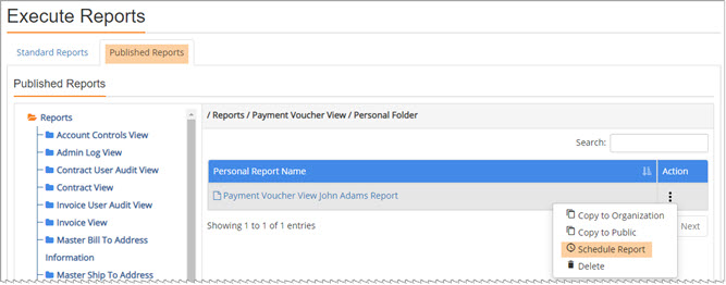 Schedule Reports Action