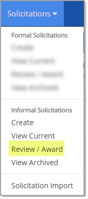 Review / Award Informal Solicitation Menu