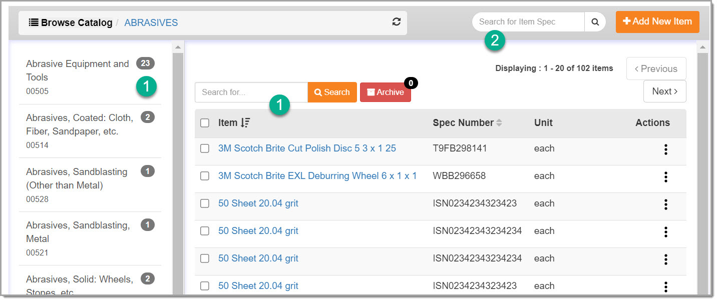 Manage Solicitation Item Spec Library