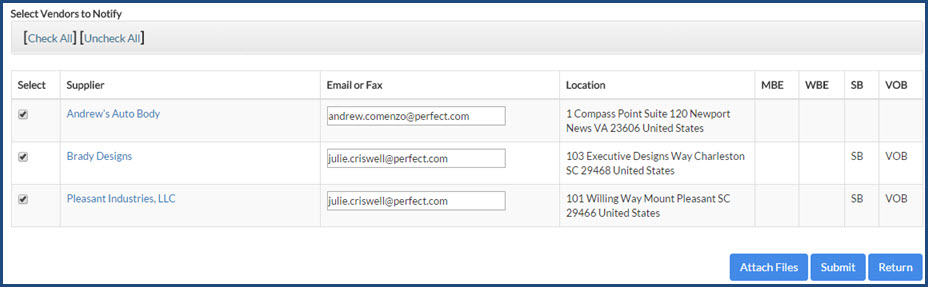 Select Vendors to Notify