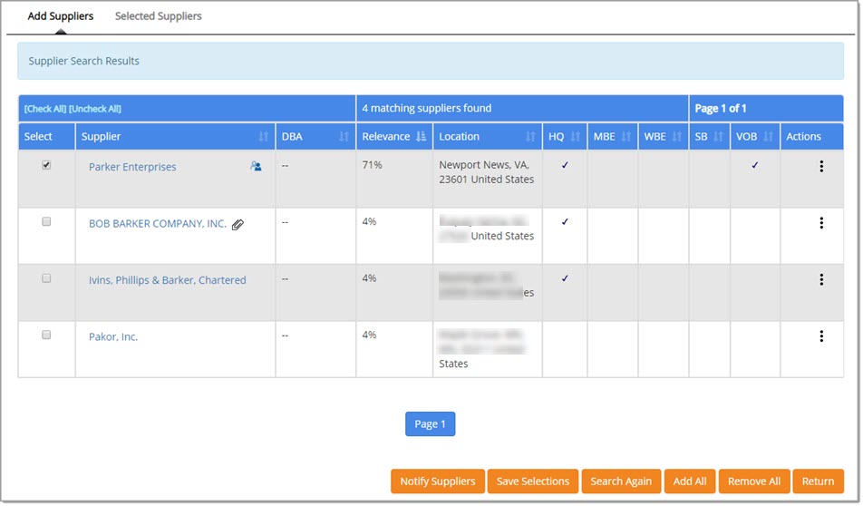 Supplier Search Results