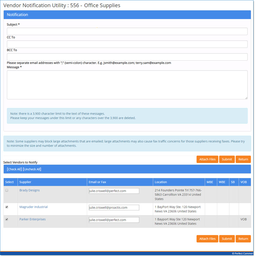 Vendor Notification Utility